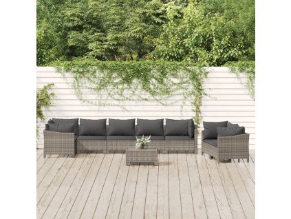 9dílná zahradní sedací souprava s poduškami šedá polyratan 3187290
