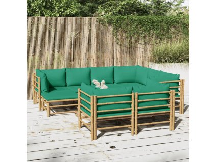 10dílná zahradní sedací souprava se zelenými poduškami bambus 3155160