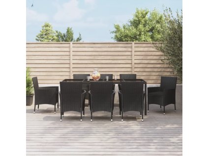 9dílný zahradní jídelní set s poduškami černý polyratan 3187329