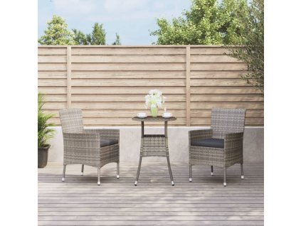 3dílný zahradní bistro set s poduškami šedý polyratan 3187418