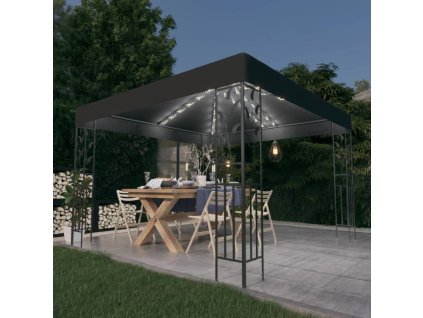 Altán se světelnými LED řetězy 3 x 3 m antracitový 3070296