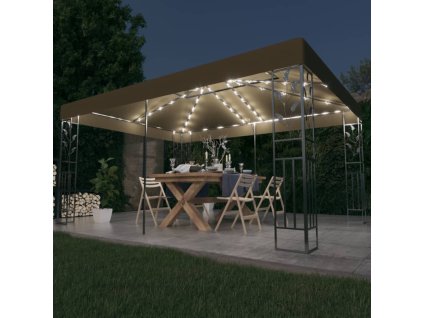 Altán s dvojitou stříškou a světelnými LED řetězy 3 x 4 m taupe 3070313