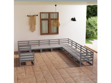 11dílná zahradní sedací souprava šedá masivní borovice 3075936