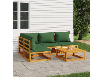 5dílná zahradní sedací souprava zelené podušky masivní dřevo 3155333