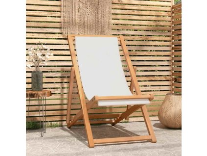 Kempingová židle teak 56 x 105 x 96 cm krémová 43802