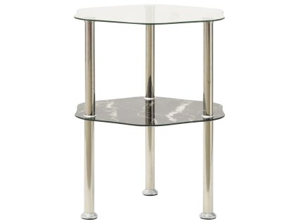 322792 vidaXL 2-Tier Side Table Transparent & Black 38x38x50cm Tempered Glass 322792