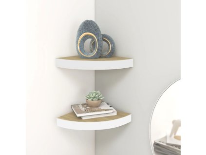 Nástěnné rohové police 2 ks dub a bílé 25 x 25 x 3,8 cm MDF 326631