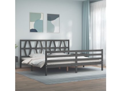 Rám postele s čelem šedý 200 x 200 cm masivní dřevo 3194398