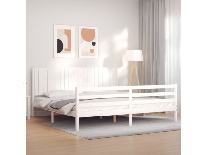 Rám postele s čelem bílý 200 x 200 cm masivní dřevo 3194787