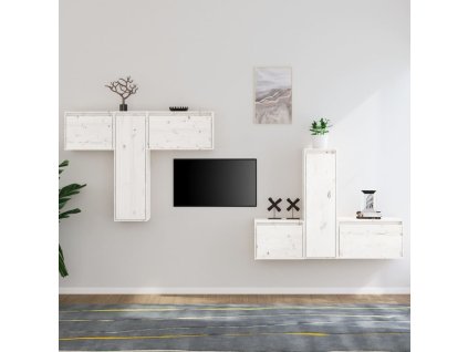 TV skříňky 6 ks bílé masivní borové dřevo 3100255