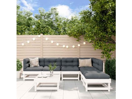 7dílná zahradní sedací souprava s poduškami bílá masivní dřevo 3185956