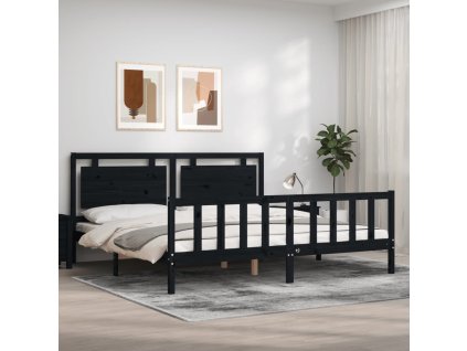Rám postele s čelem černý 200 x 200 cm masivní dřevo 3192190