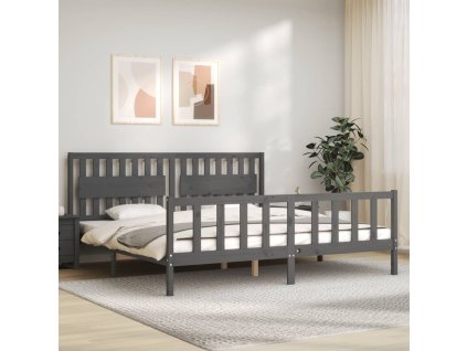 Rám postele s čelem šedý 200 x 200 cm masivní dřevo 3192448