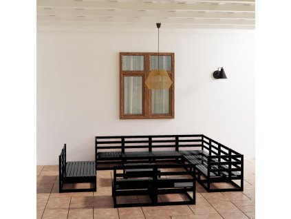 12dílná zahradní sedací souprava černá masivní borovice 3075893