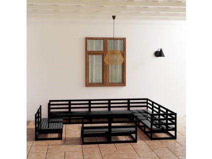 12dílná zahradní sedací souprava černá masivní borovice 3075898