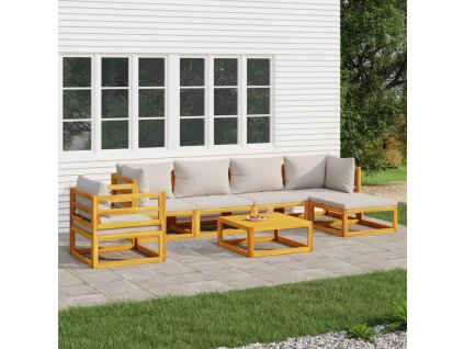 7dílná zahradní sedací souprava světle šedé podušky masiv 3155282