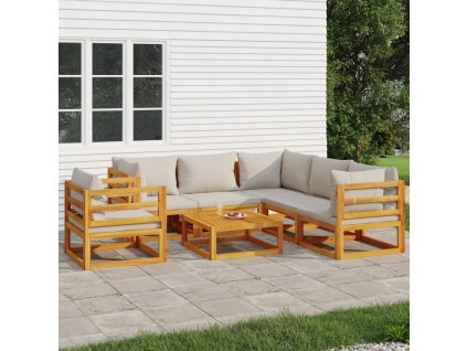 7dílná zahradní sedací souprava světle šedé podušky masiv 3155289