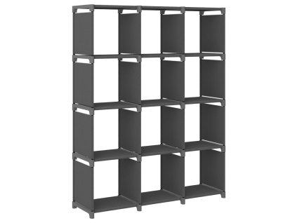 Výstavní police s 12 přihrádkami šedá 103 x 30 x 141 cm textil 322616