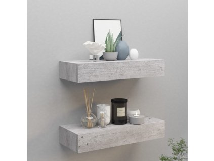 Nástěnné police se zásuvkou 2 ks betonově šedé 60x23,5x10cm MDF 330266