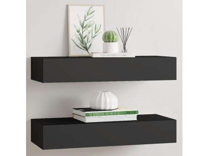 Nástěnné police se zásuvkou 2 ks černé 60 x 23,5 x 10 cm MDF 330258