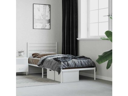 Kovový rám postele bez matrace s čelem bílý 75 x 190 cm 352358