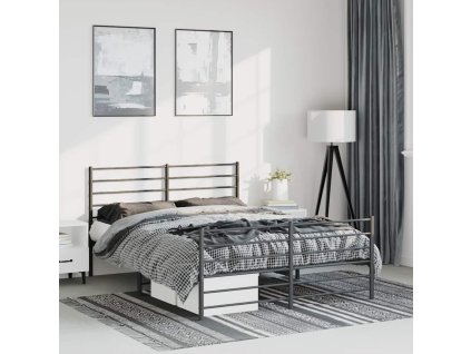 Kovový rám postele s hlavovým a nožním čelem černý 150 x 200 cm 352339