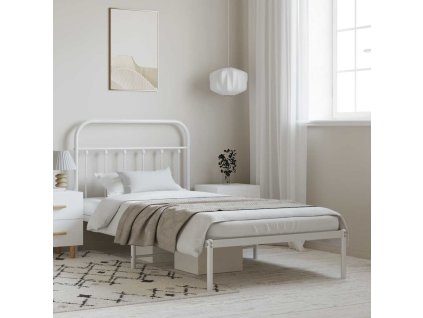 Kovový rám postele s čelem bílý 100 x 190 cm 352621