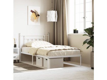 Kovový rám postele s čelem bílý 107 x 203 cm 353582