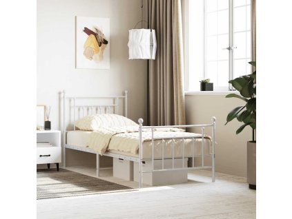 Kovový rám postele s hlavovým a nožním čelem bílý 90 x 190 cm 353596