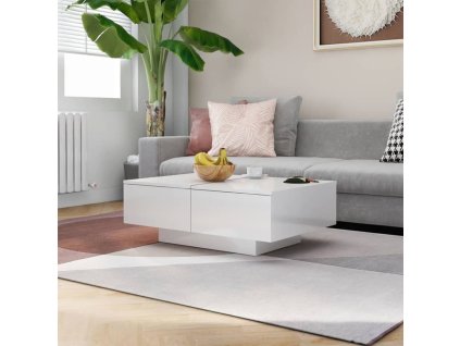Konferenční stolek bílý lesklý 90 x 60 x 31 cm kompozitní dřevo 804181