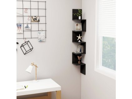 Nástěnná rohová police černá 20 x 20 x 127,5 cm dřevotříska 807278