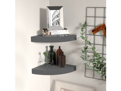 Plovoucí rohové police 2 ks šedé vysoký lesk 25x25x3,8 cm MDF 323893