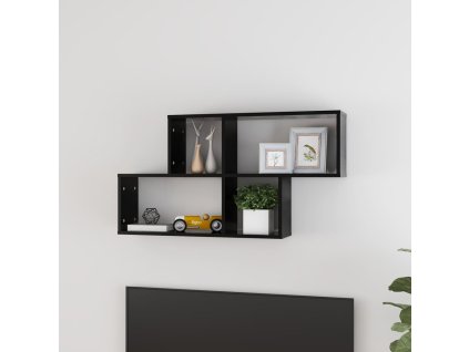 Nástěnná police černá 100 x 18 x 53 cm kompozitní dřevo 807161