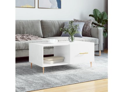 Konferenční stolek lesklý bílý 90 x 50 x 40 cm kompozitní dřevo 829198