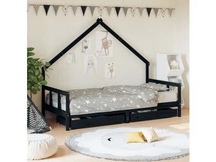 Dětská postel se zásuvkami černá 90x190 cm masivní borové dřevo
