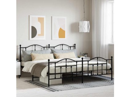 Kovový rám postele s hlavovým a nožním čelem černý 200 x 200 cm 353464