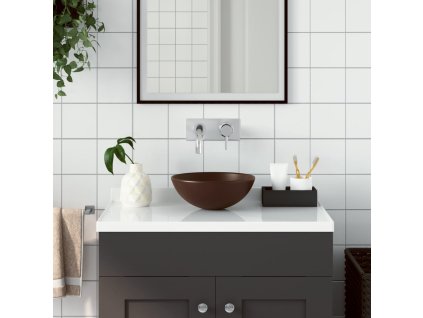 Koupelnové umyvadlo keramické tmavě hnědé kulaté 146984