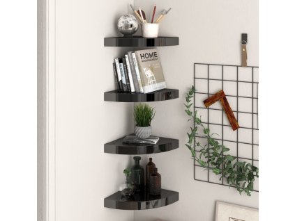 Plovoucí rohové police 4 ks černé vysoký lesk 25x25x3,8 cm MDF 323891
