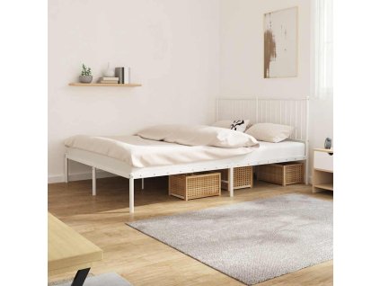 Kovový rám postele s čelem bílý 160 x 200 cm 350934