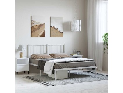 Kovový rám postele s čelem bílý 150 x 200 cm 352531