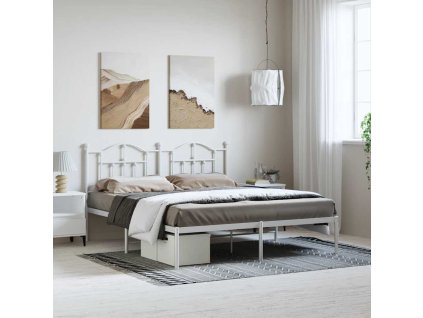 Kovový rám postele s čelem bílý 183 x 213 cm 353493