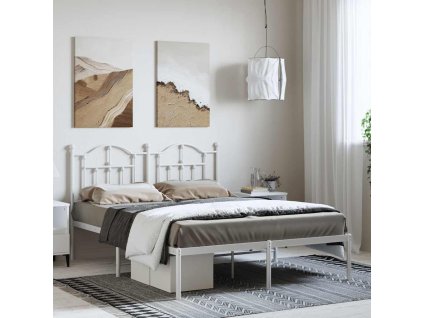 Kovový rám postele s čelem bílý 135 x 190 cm 353487