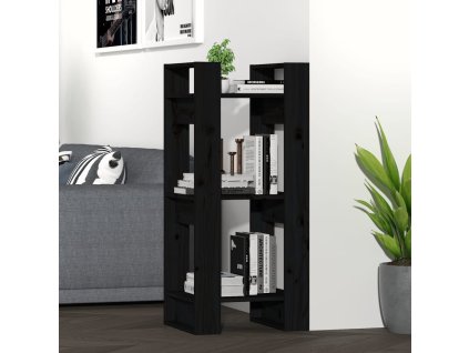 Knihovna / dělicí stěna černá 41 x 35 x 91 cm masivní borovice 813863