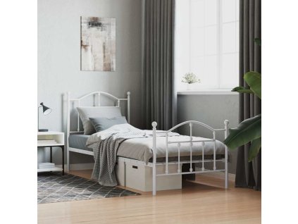 Kovový rám postele s hlavovým a nožním čelem bílý 90 x 190 cm 353498