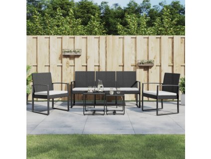 5dílný zahradní jídelní set s poduškami černý PP ratan 360218