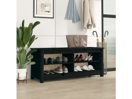 Lavice s botníkem černá 110 x 38 x 45,5 cm masivní borovice 813778