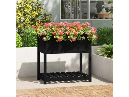 Truhlík s policí černý 82,5 x 54 x 81 cm masivní borové dřevo 823784