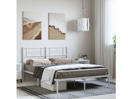 Kovový rám postele s čelem bílý 135 x 190 cm 355315
