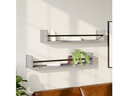 Nástěnné police s tyčemi 2 ks šedé sonoma 80 x 16 x 14 cm 835442