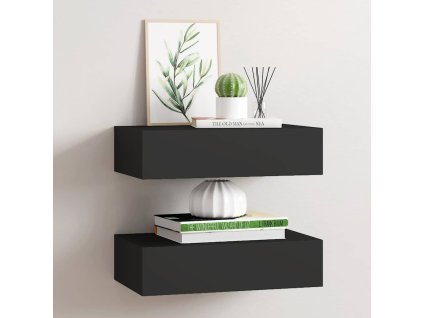 Nástěnné police se zásuvkou 2 ks černé 40 x 23,5 x 10 cm MDF 330244